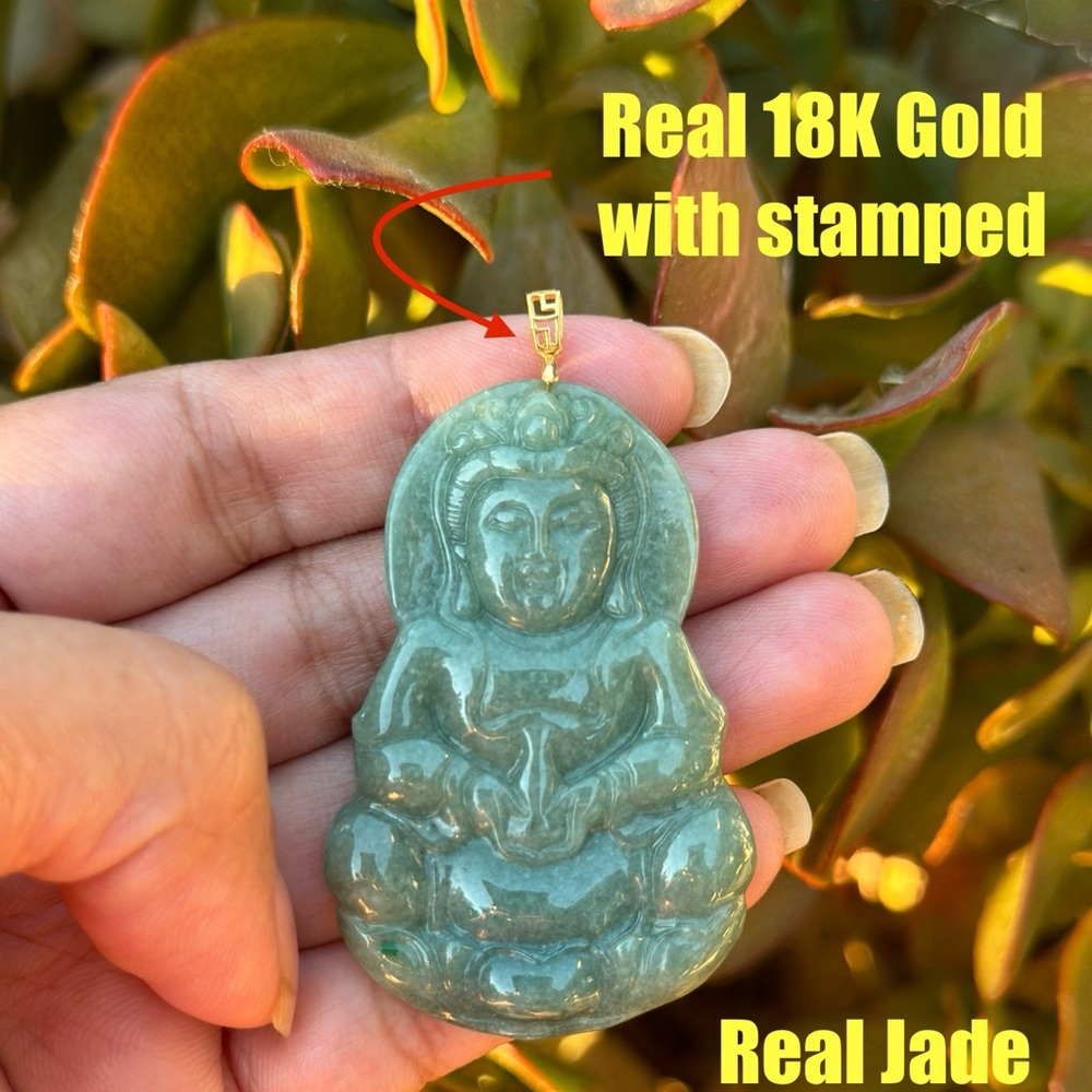 18k solid gold Jade Guanyin Buddha necklace